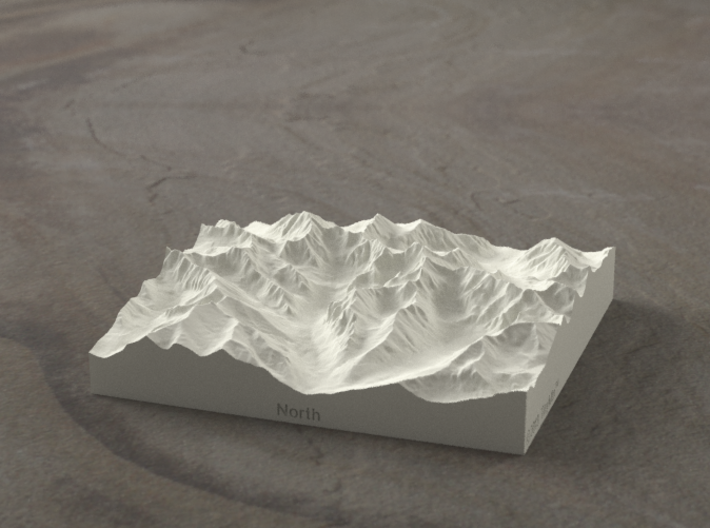 4''/10cm High Tatras, Poland/Slovakia, Sandstone 3d printed Radiance rendering of model, viewed from Poland, looking SSW