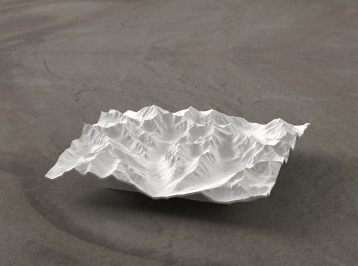 4''/10cm High Tatras, Poland/Slovakia, WSF 3d printed Radiance rendering of model, viewed from Poland, looking SSW