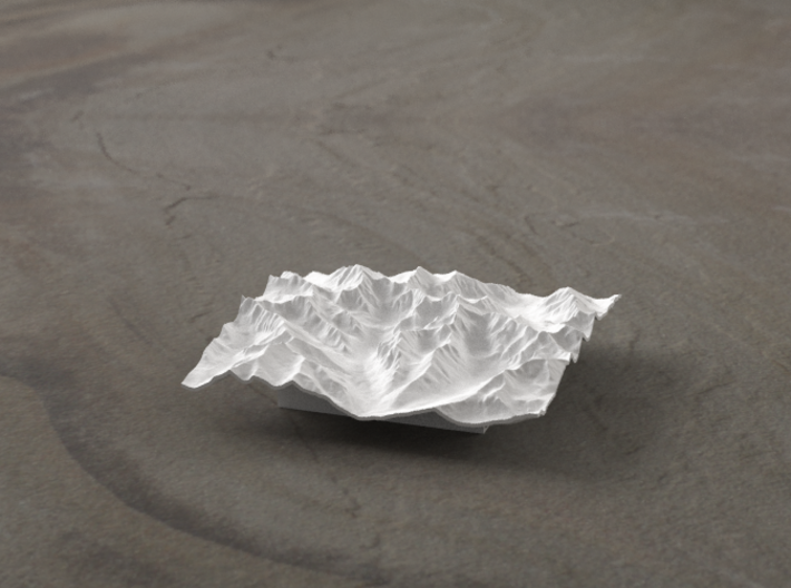 3''/7.5cm High Tatras, Poland/Slovakia, WSF 3d printed Radiance rendering of model, viewed from Poland, looking SSW