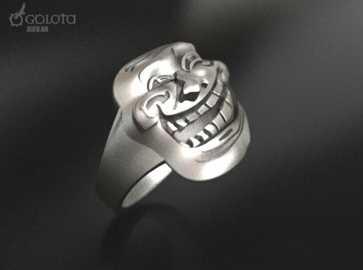  Handmade Unisex 925 Troll Face Ring Sterling Silver