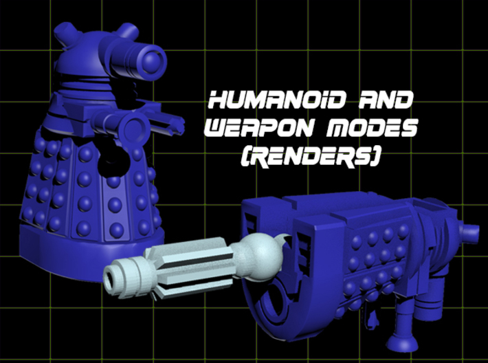 Assault Shaker Transforming Weaponoid Kit (5mm) 3d printed Render of figure in both modes.