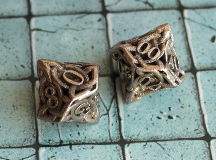 Celtic Percentile D10, D100 Two Dice Set 3d printed Printed in Stainless Steel
