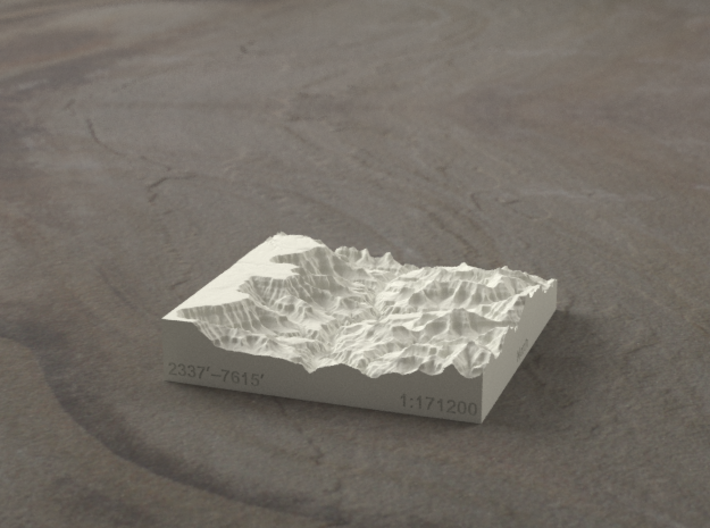 3'' Grand Canyon, Arizona, USA, Sandstone 3d printed Radiance rendering of model, looking toward the west.