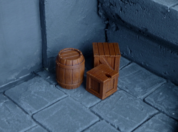 Miniature Crates 3d printed The reward for venturing into the dungeon. Precious loot!