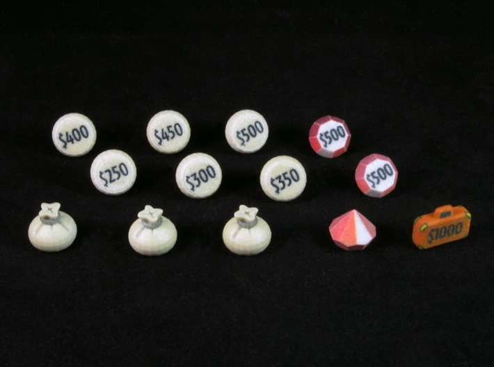Colt Express tokens (13 pcs) 3d printed Full Color Sandstone, with a couple spray coats of gloss varnish