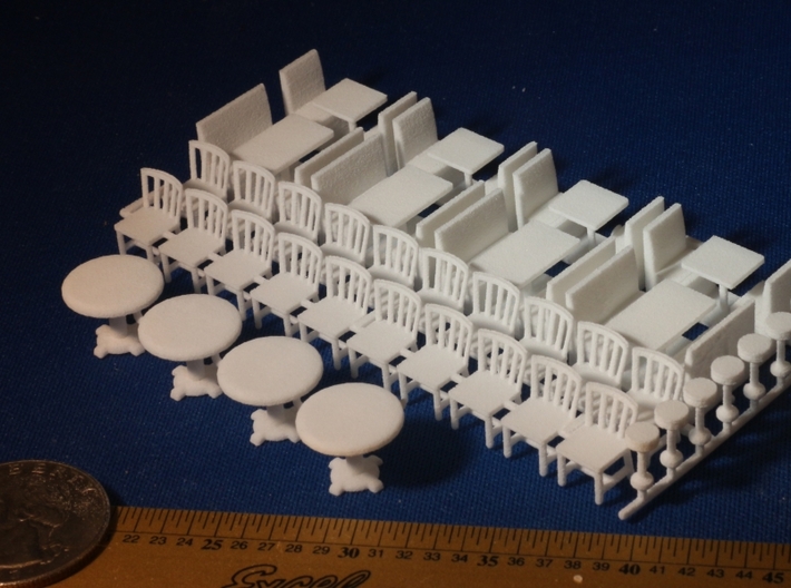 HO Scale Booths, Tables, Chairs and Lunch Stools 3d printed 