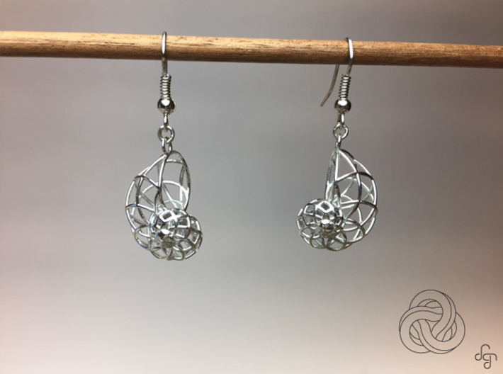 Conchoid Earrings 3d printed Earrings [Rhodium Plated] (Hooks NOT included)