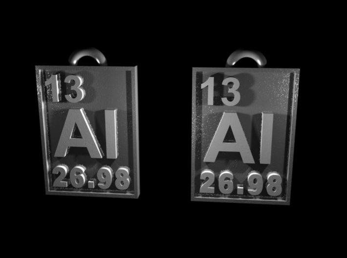 Aluminum Periodic Table Earrings 3d printed CGi render of the aluminum earrings.