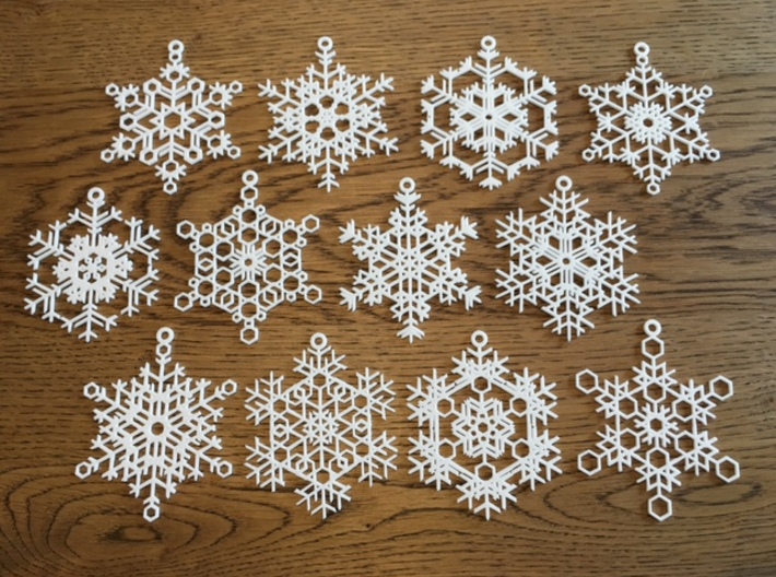 3D Printed Small Snowflake Ornaments - from the Snowflake Machine by  mathgrrl