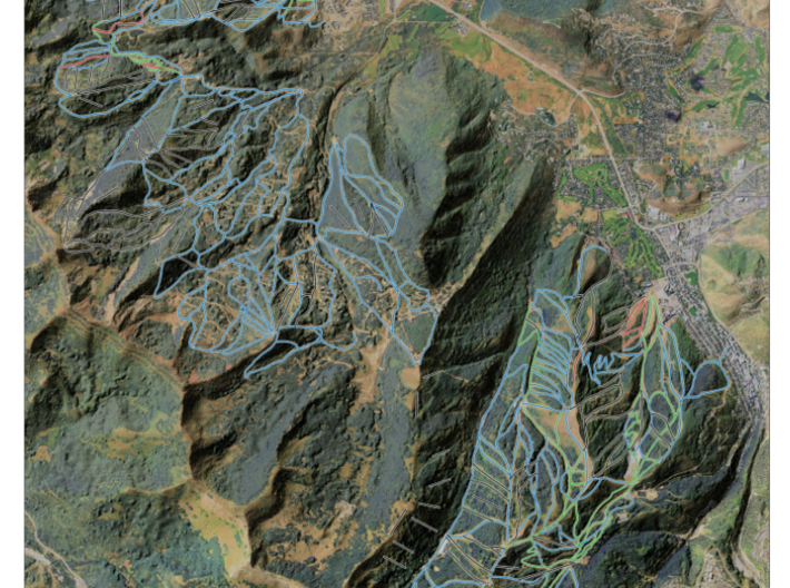 Park City Ski Map, Utah - Hillshade 3d printed 