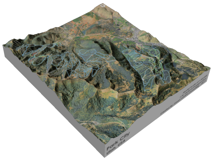 Park City Ski Map, Utah - Hillshade 3d printed 