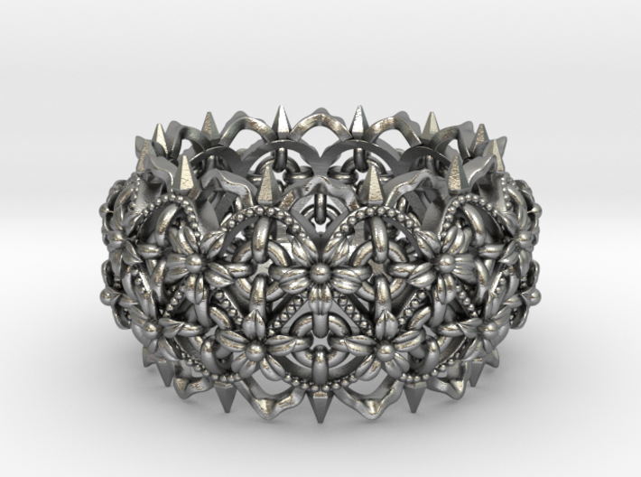 Thorns and Flowers Silver Ring 3d printed