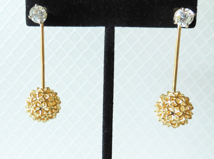 Virus Ball -- Earring Jackets or Earrings in Metal 3d printed Everything looks better with diamonds!