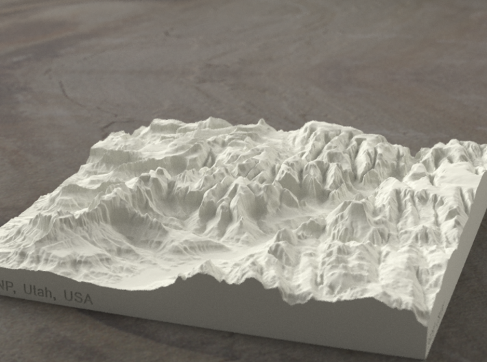 6'' Zion Canyon, Utah, USA, Sandstone 3d printed Radiance rendering of Zion Canyon model from the south