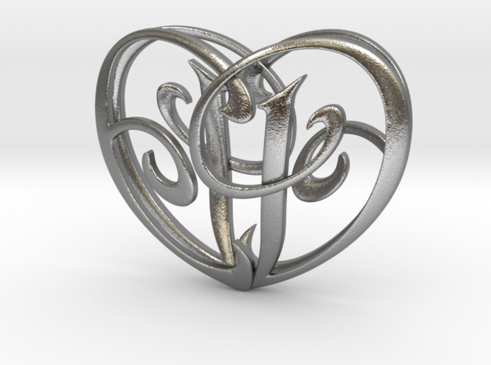 Scripted Initials 3d Heart - 4cm 3d printed