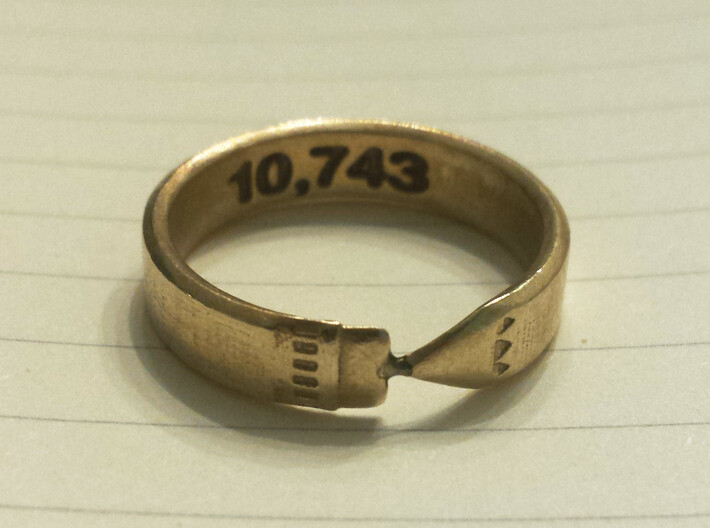 Pencil Ring, Size 9.5 3d printed Raw brass, customized on the inside of the band with a word-count.