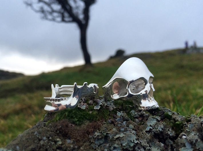 Jaw Ring 3d printed Jaw & Skull rings in polished silver size 10