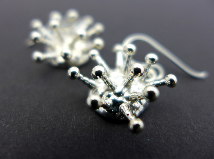 Cannabis Trichome Earrings - Nature Jewelry 3d printed Trichome earrings in polished silver
