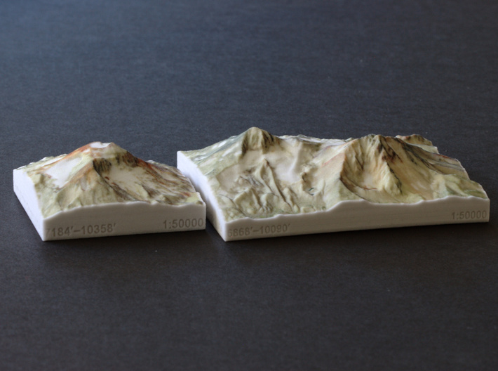 South Sister, Oregon, USA, 1:50000 3d printed South Sister model next to the Middle & North Sisters model