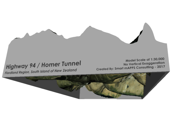 Homer Tunnel Map, New Zealand 3d printed 