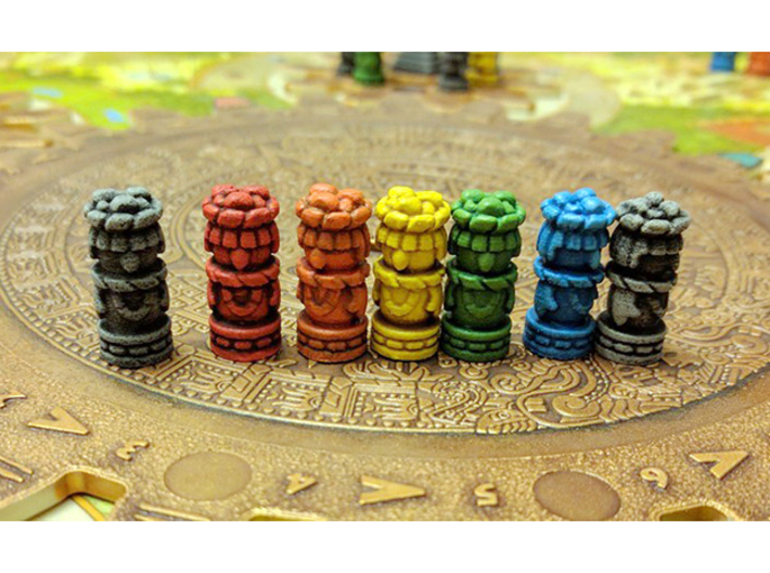 Mayan Worker Tokens (6 pcs) 3d printed Hand-painted White Strong Flexible. Pic courtesy of user LunaWolvesMan @ BGG. Game board copyright Czech Games / Iello.