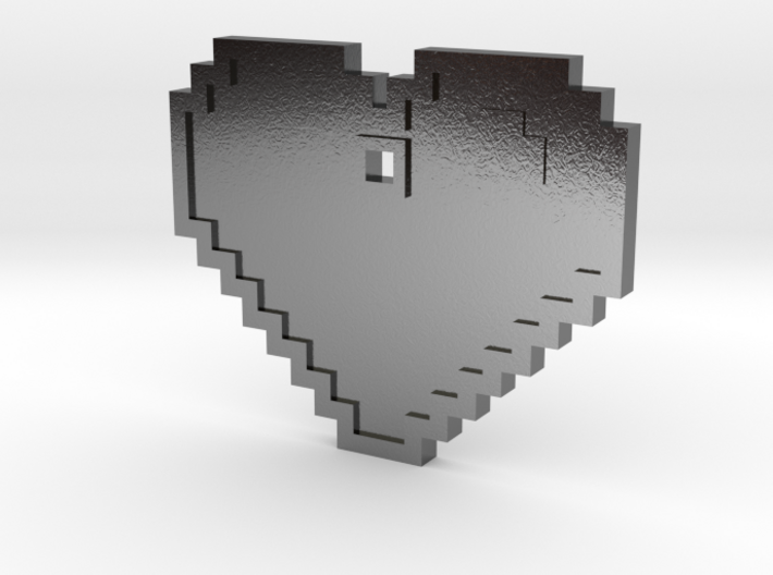 Pixel Art Heart Pendant 3d printed Silver Pendant