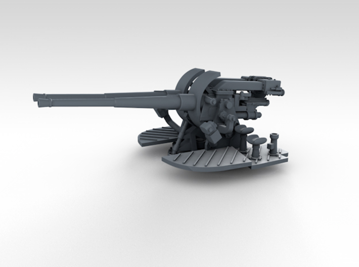 1/350 4.7" MKXII CPXIX Twin Mount x4 3d printed 3d render showing gun mount detail