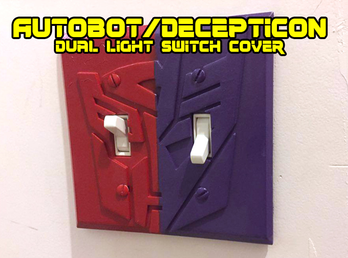 Transformers Faction Symbol Dual Switch Plate 3d printed white, strong and flexible print, painted with spraypaint