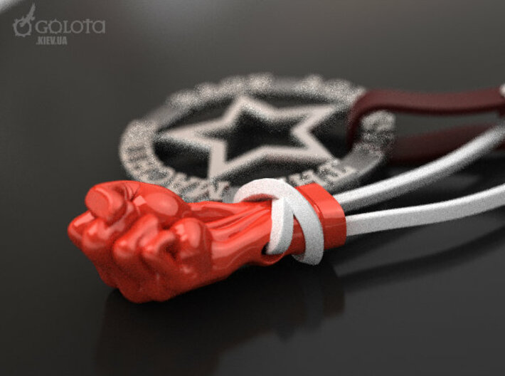 (St. Anger) Anger Fist necklace for Metallica fan 3d printed Anger Fist with side lace-holes and RATM-badge