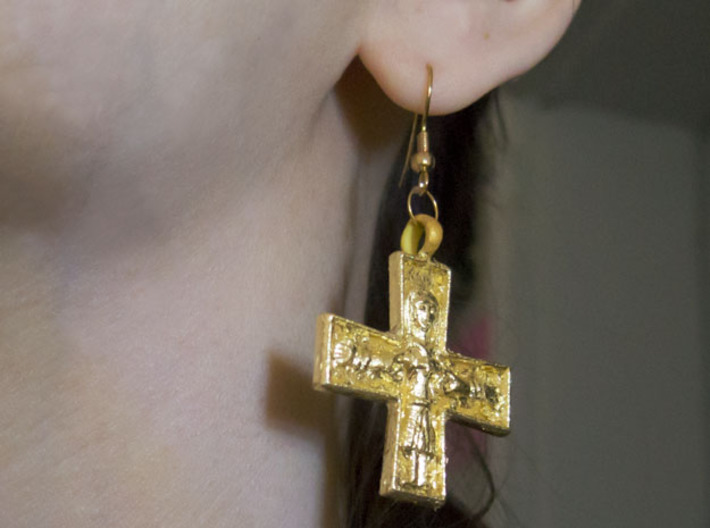 Virgin Mary Cross pair 3d printed With leaf metal added