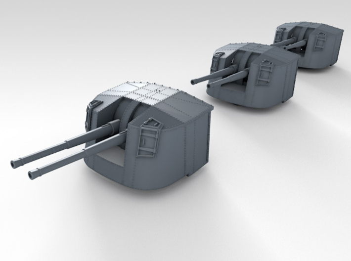1/350 4.7" MKXII CPXIX Mount x3 Closed Sights 3d printed 3d render assembled showing set