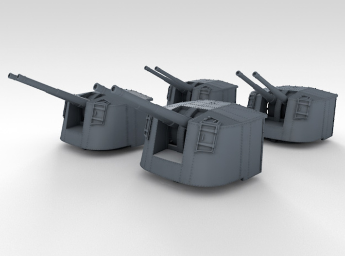 1/350 4.7" MKXII CPXIX Mount x4 25º Closed Ports 3d printed 3d render showing assembled set