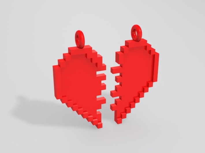 Pixel Heart Friendship Pendant 3d printed Sample render in red
