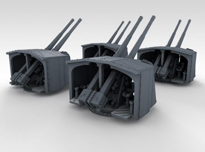 1/350 4.7" MKXII CPXIX Mount x4 40º Ports Closed 3d printed 3d render assembled showing set