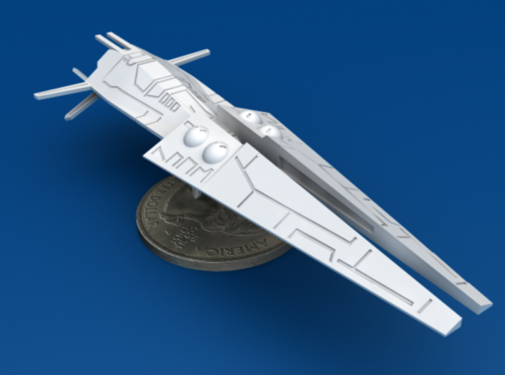 2x Galactic Scout Ships, New Albion 3d printed Size Comparison to U.S. Quarter, Front 3/4