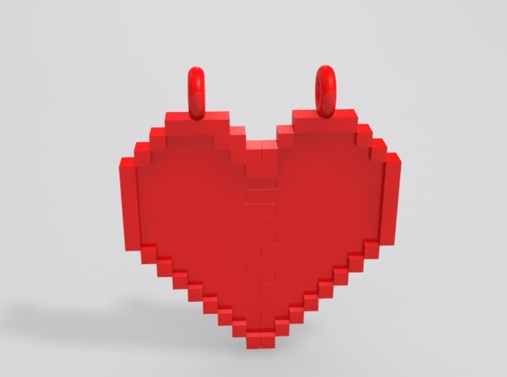 Pixel Heart Friendship Pendant 3d printed Sample render in red with heart together