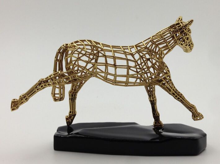 Year of the Horse - Victory 3d printed Actual Photograph - Gold Plated and 3D printed Ceramic Base