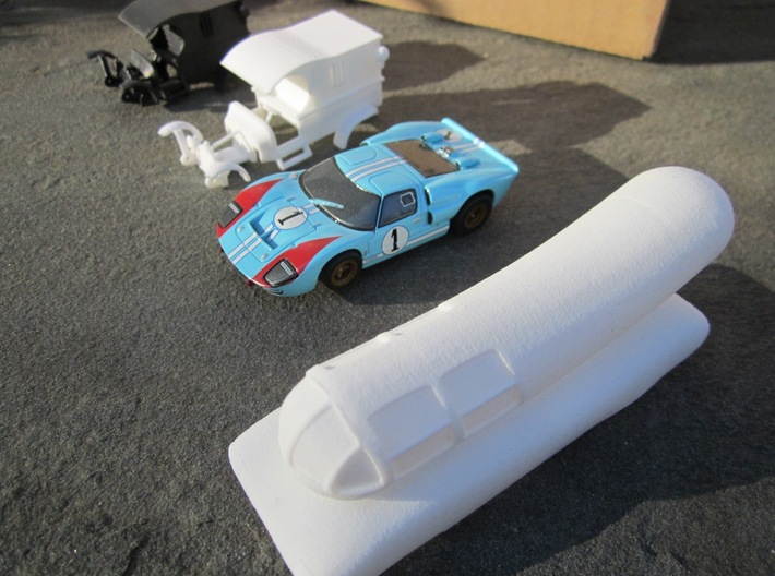 HO Hot Dog Truck Slot Car Body 3d printed This is one big dog! Shown next to AFX GT40 for scale.