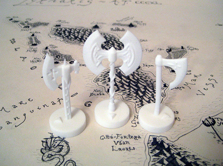 Role Playing Counter: Axes (Set) 3d printed Axes in Strong &amp; Flexible Plastic (Polished White)