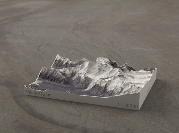 Aoraki/Mt. Cook, New Zealand, 1:150000 Explorer 3d printed
