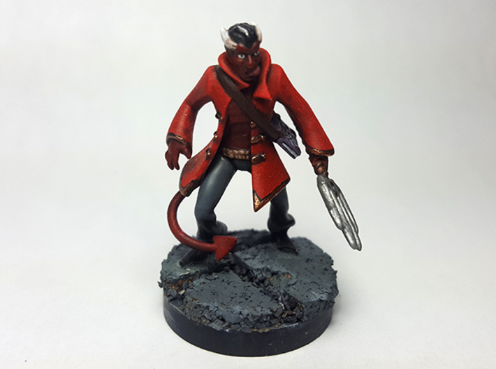 Tiefling Warlock 3d printed Painted with acrylic paints on a custom 1 inch base.