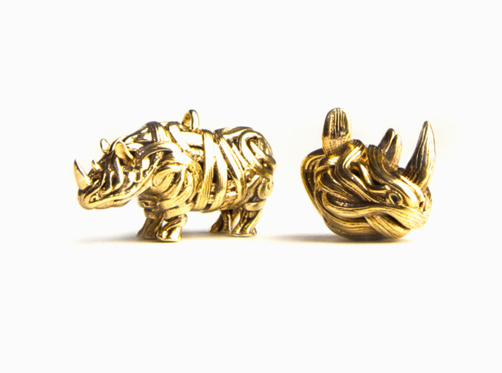 Rhino Pendant - Head  3d printed 3D Print in polished Brass