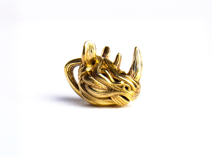 Rhino Pendant - Head 3d printed 3D Print in polished Brass