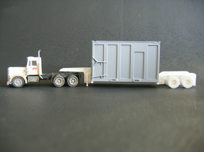 N scale 1/160 MSW Trash Lowboy Trailer 3d printed My HO Trash Lowboy with my Trash Container.