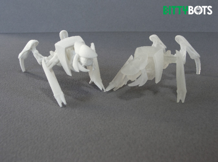 Rover BittyBot MK1 3d printed White Strong and Flexible on the left and Frosted Ultra Detail on the Right