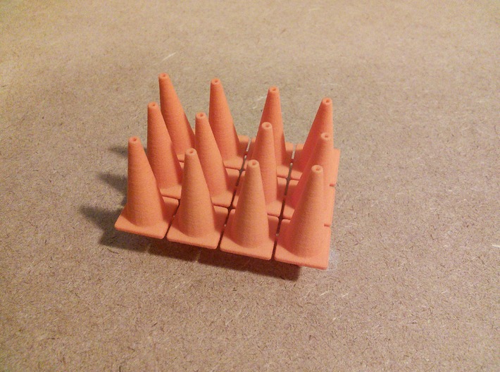 TC2, Traffic Cones, 1&quot; Tall, 12 pcs 3d printed These were printed in Orange Strong &amp; Flexible Polished Plastic.