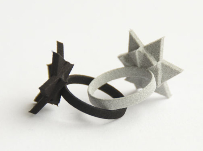 Six Points Flower Ring S 3d printed Black Strong &amp; Flexible and Polished Alumide