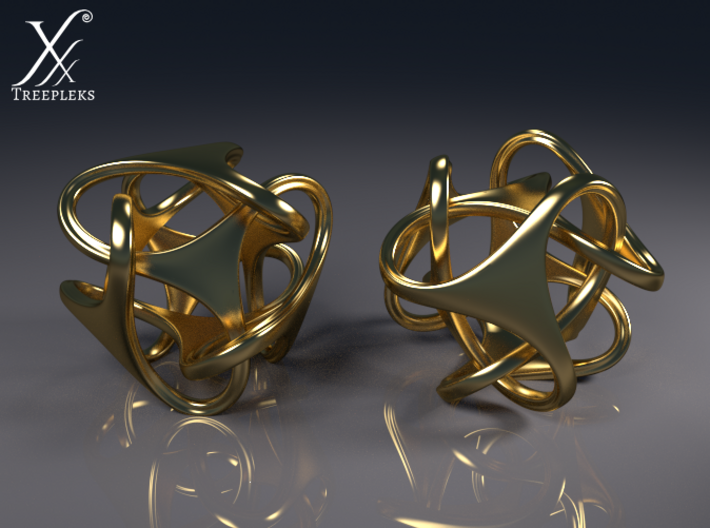 Tetron earrings 3d printed Cycle render (polished brass).