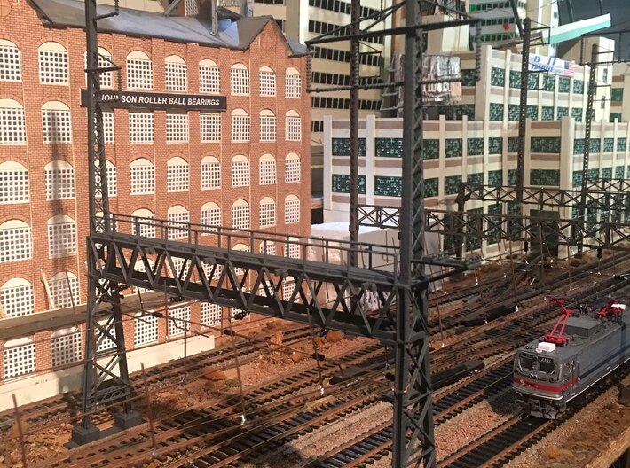 HO Scale PRR W-signal LATTICE 4 Track  W 2-3 PHASE 3d printed Bridge with functioning Catenary 