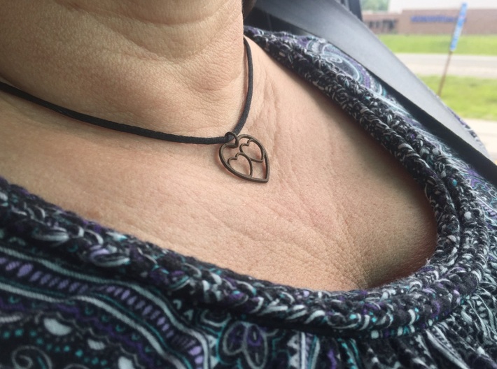 Heart Pendant for Mom with Twins 3d printed Polished Bronze Steel